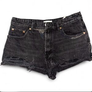 Zara Black Distressed Denim Shorts